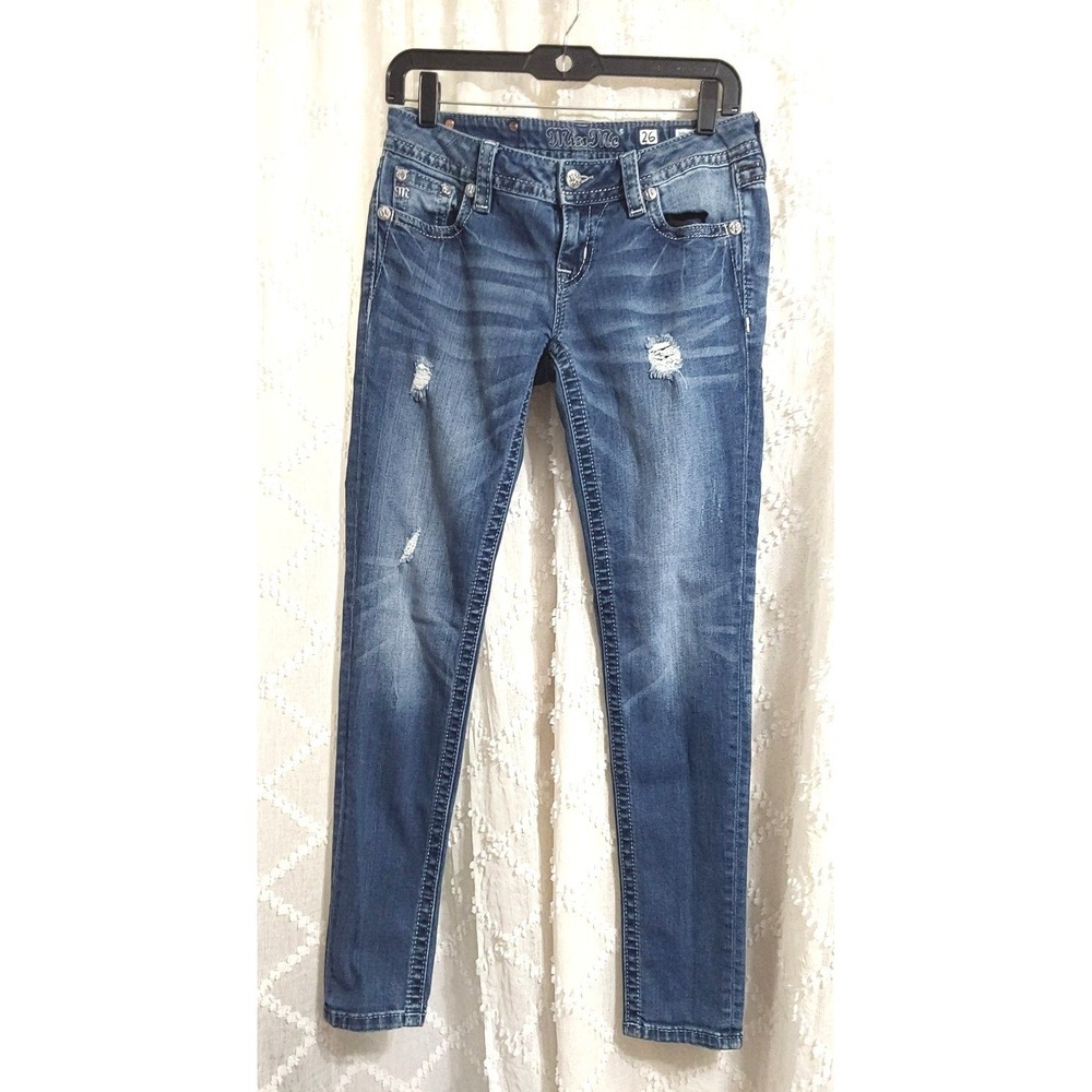 Miss Me Size 26 Skinny Medium Wash Fleur De Lis‎ Embellished Jeans